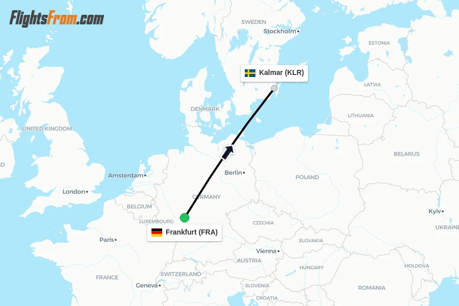 Flights from Frankfurt to Kalmar route map