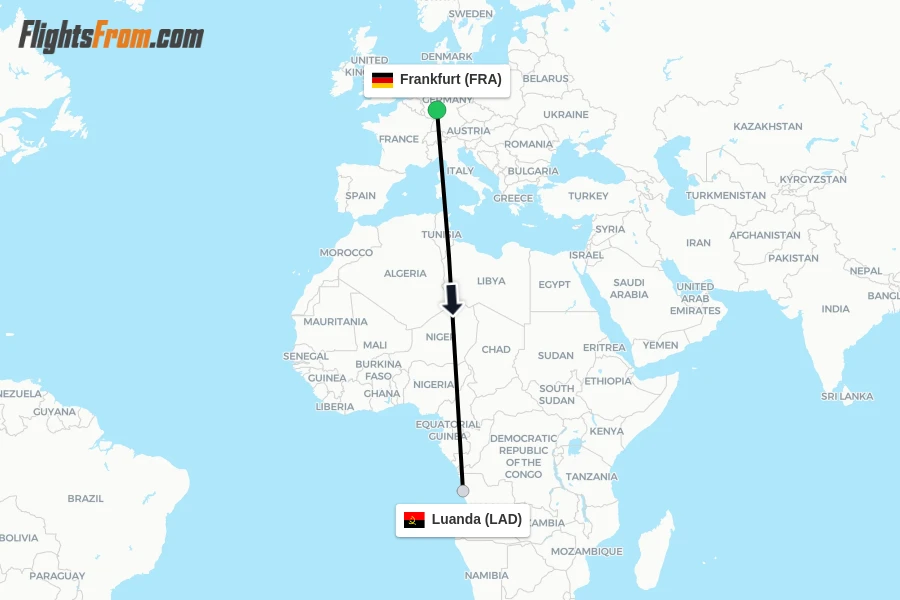 Flights from Frankfurt to Luanda route map