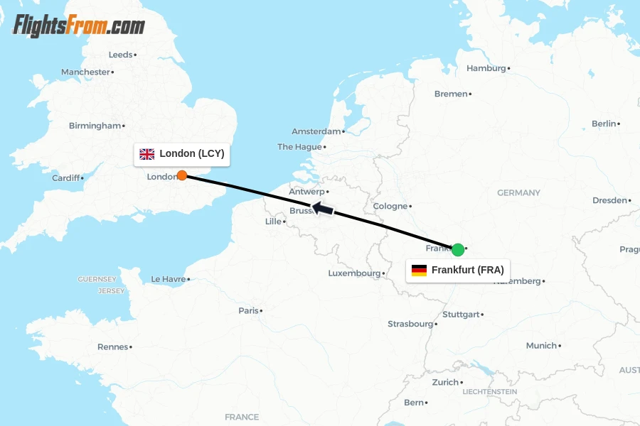 Flights from Frankfurt to London route map