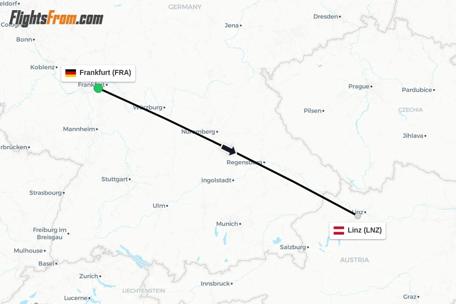 Flights from Frankfurt to Linz route map