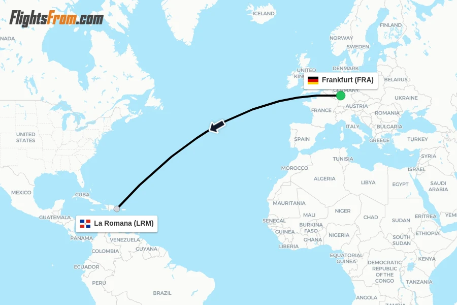 Flights from Frankfurt to La Romana route map
