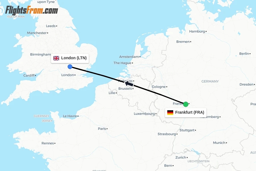 Flights from Frankfurt to London route map