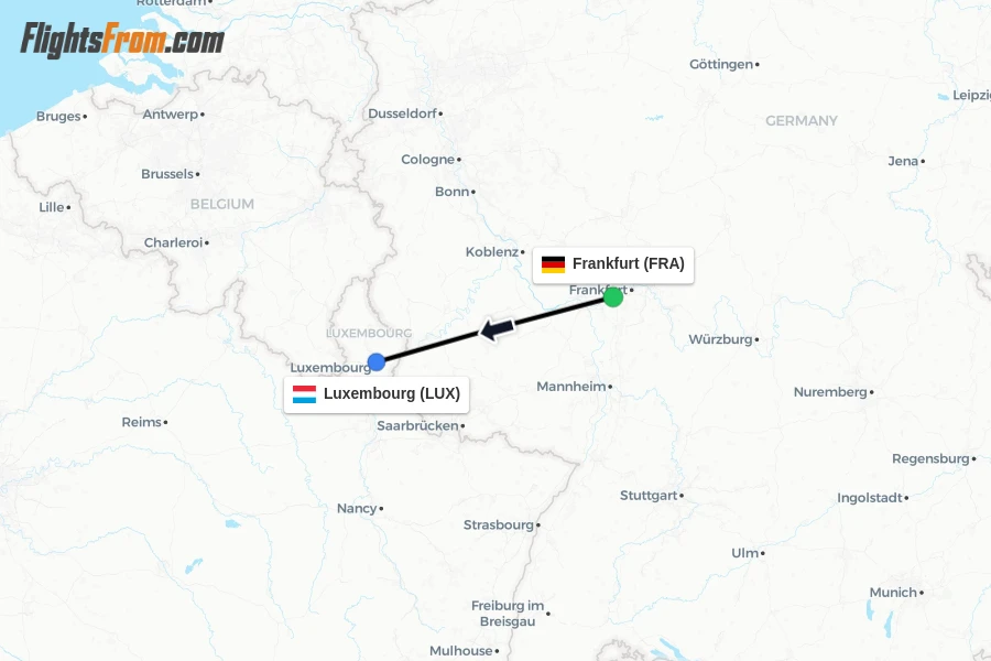 Flights from Frankfurt to Luxembourg route map