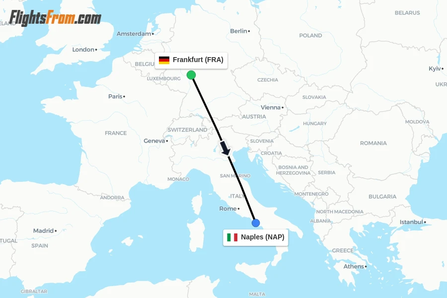 Flights from Frankfurt to Naples route map