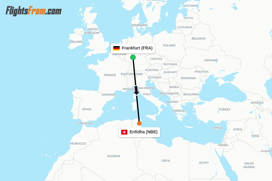 Flights from Frankfurt to Enfidha route map