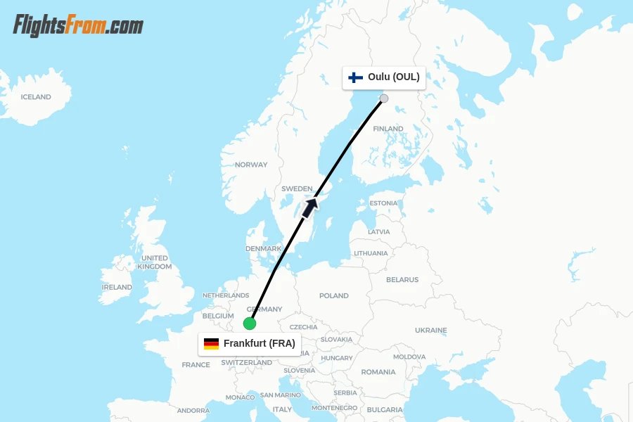 Flights from Frankfurt to Oulu route map