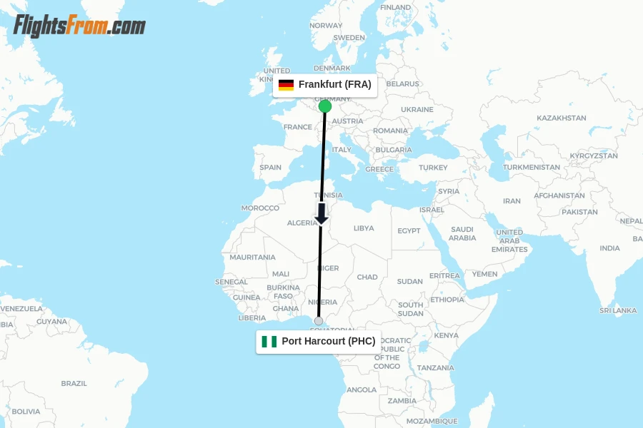 Flights from Frankfurt to Port Harcourt route map