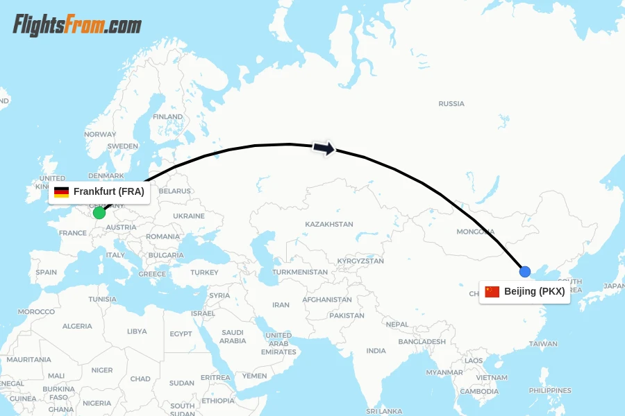 Flights from Frankfurt to Beijing route map