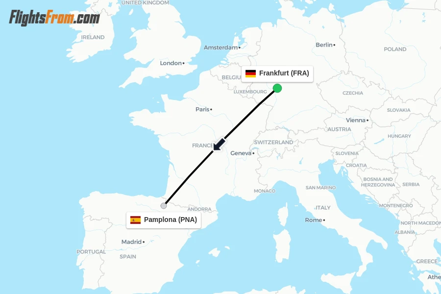 Flights from Frankfurt to Pamplona route map