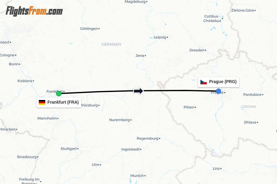 Flights from Frankfurt to Prague route map