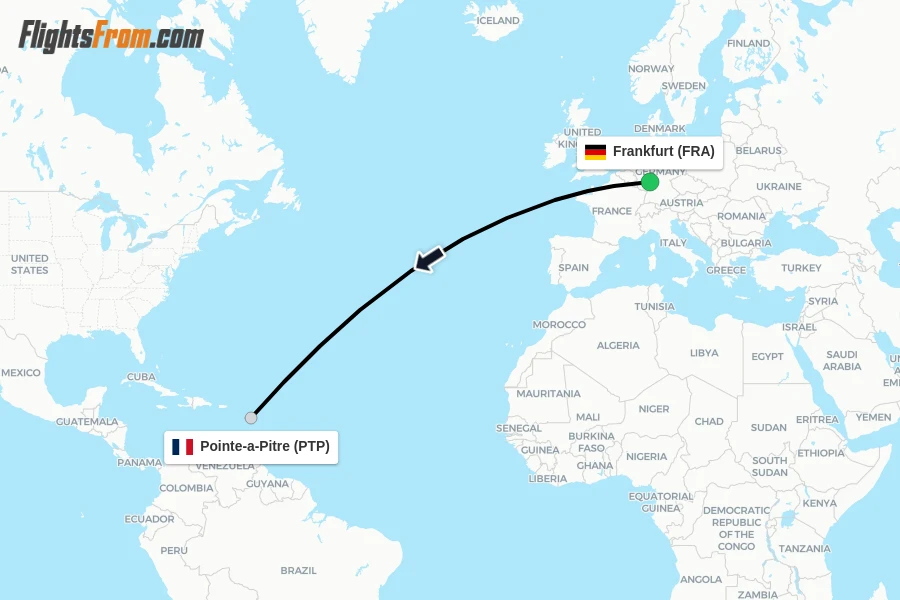 Flights from Frankfurt to Pointe-a-Pitre route map