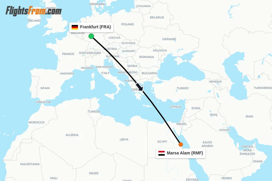 Flights from Frankfurt to Marsa Alam route map