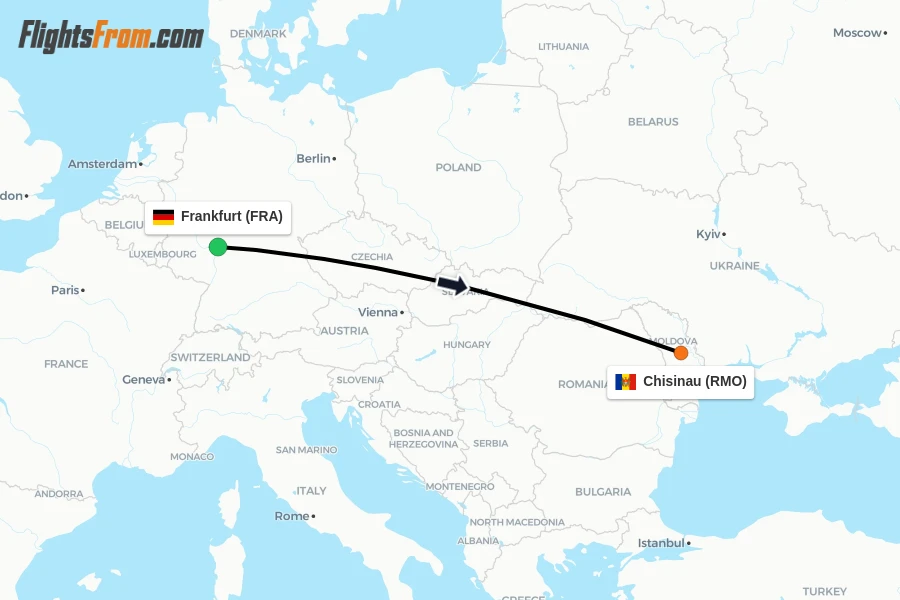 Flights from Frankfurt to Chisinau route map