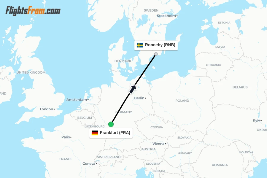 Flights from Frankfurt to Ronneby route map