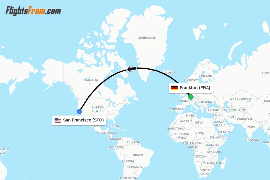 Flights from Frankfurt to San Francisco route map