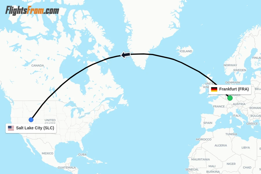 Flights from Frankfurt to Salt Lake City route map