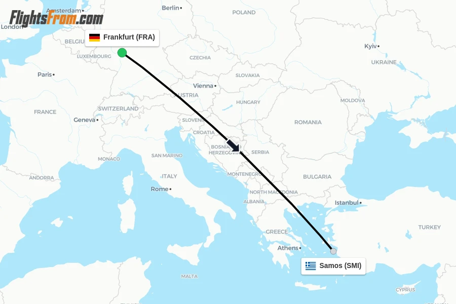 Flights from Frankfurt to Samos route map