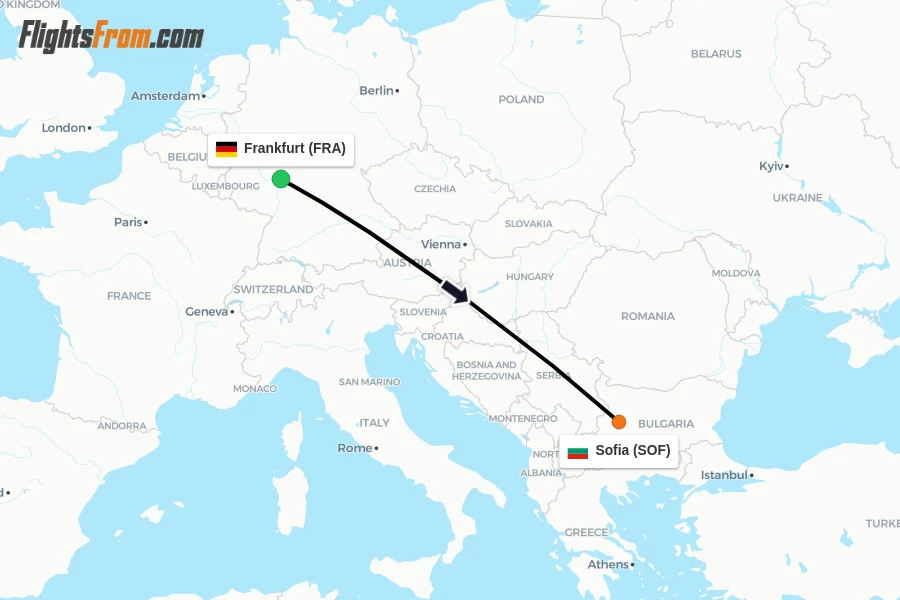 Flights from Frankfurt to Sofia route map