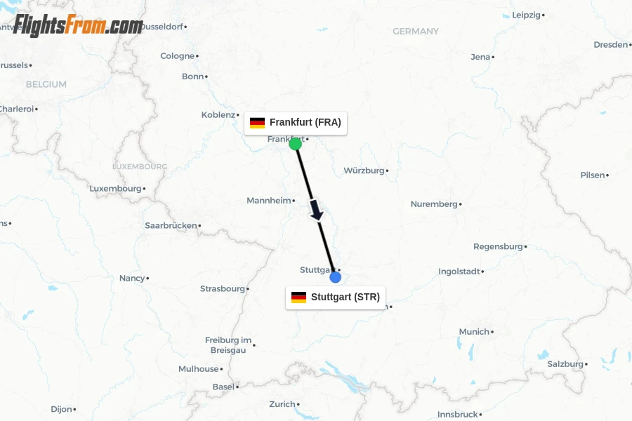 Flights from Frankfurt to Stuttgart route map