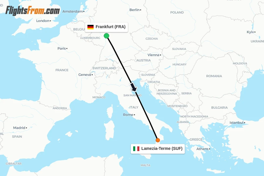 Flights from Frankfurt to Lamezia-Terme route map