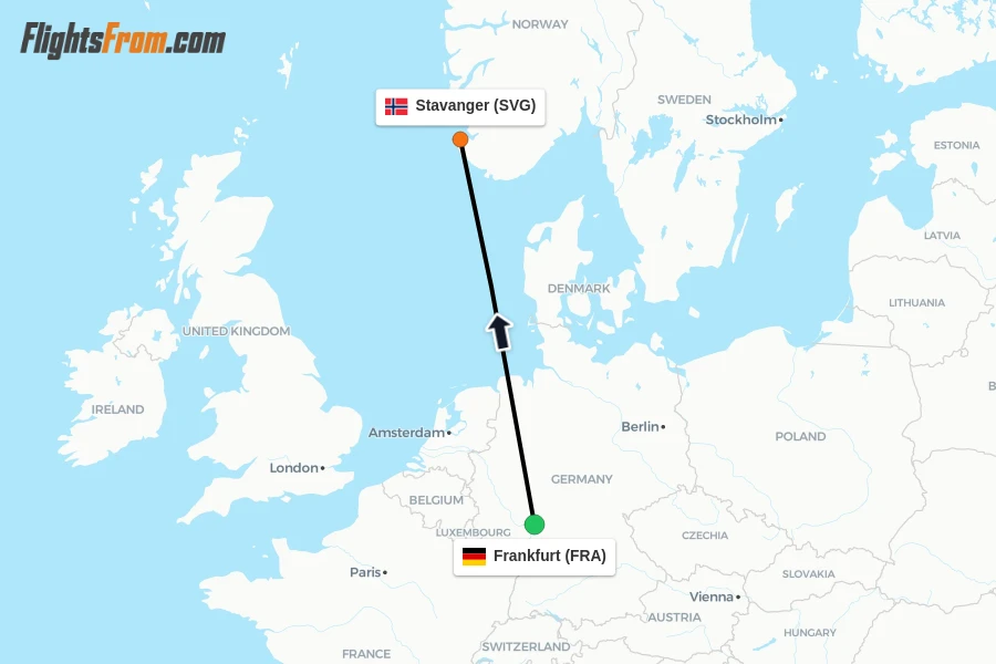 Flights from Frankfurt to Stavanger route map