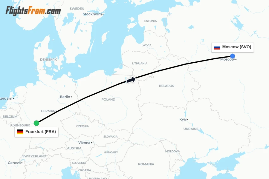 Flights from Frankfurt to Moscow route map