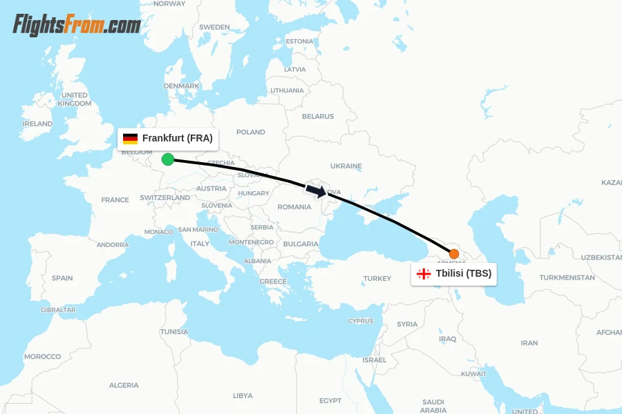 Flights from Frankfurt to Tbilisi route map