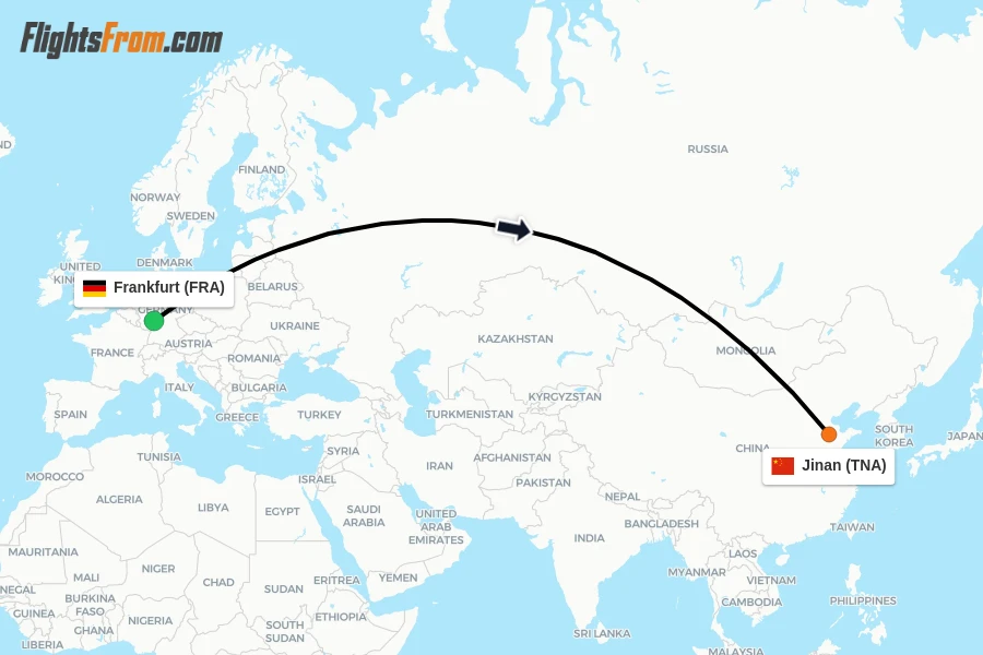 Flights from Frankfurt to Jinan route map