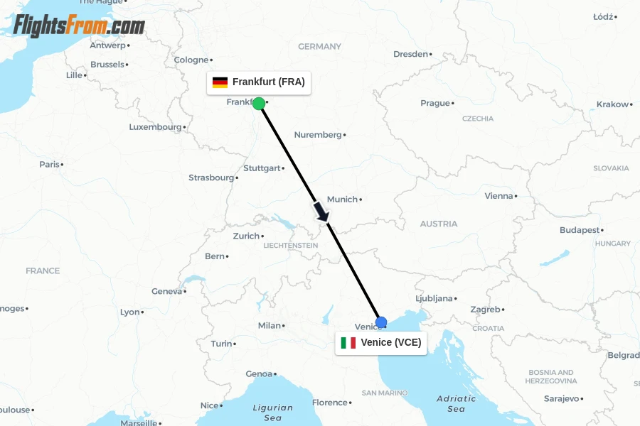 Flights from Frankfurt to Venice route map