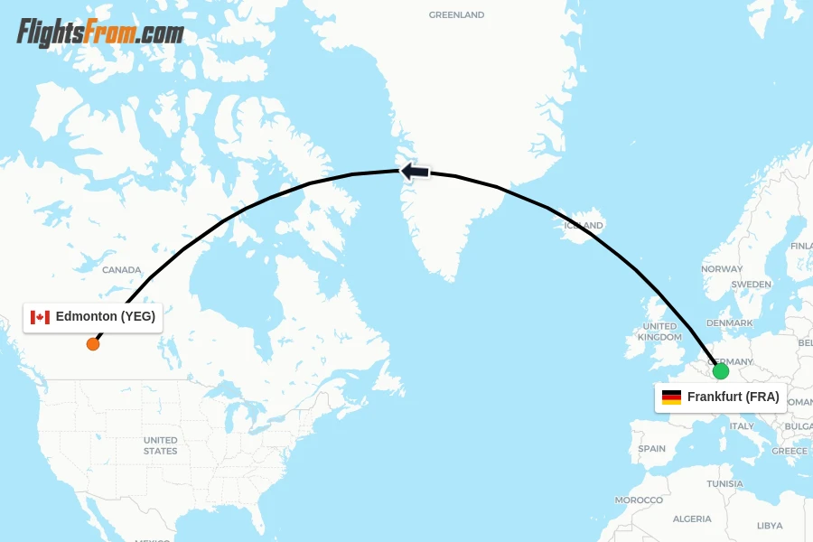 Flights from Frankfurt to Edmonton route map
