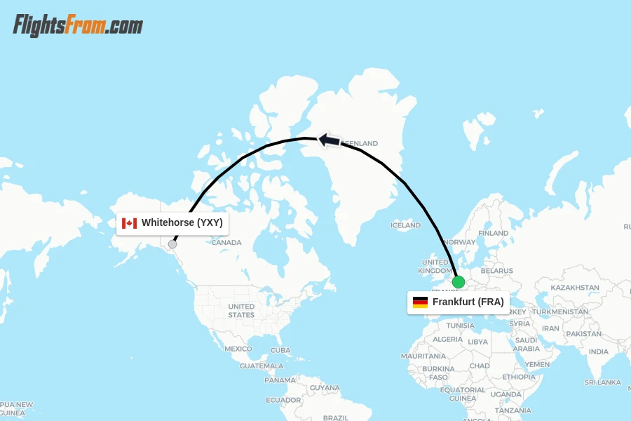 Flights from Frankfurt to Whitehorse route map