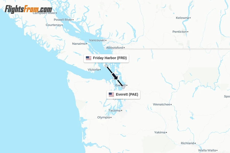 Flights from Friday Harbor to Everett route map