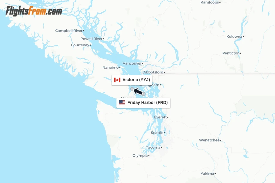 Flights from Friday Harbor to Victoria route map