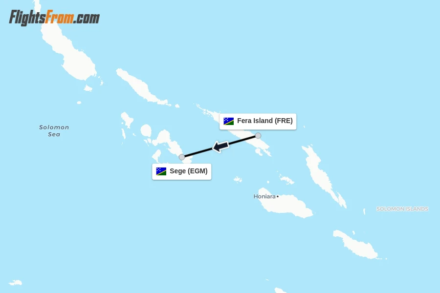 Flights from Fera Island to Sege route map