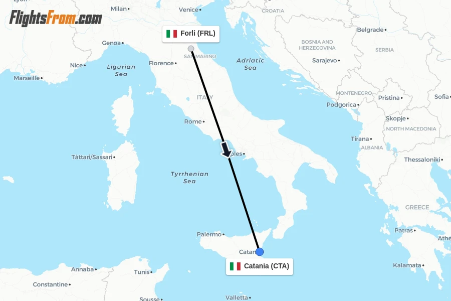 Flights from Forli to Catania route map