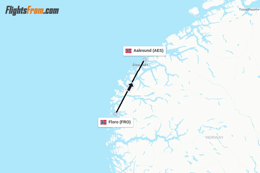 Flights from Floro to Aalesund route map