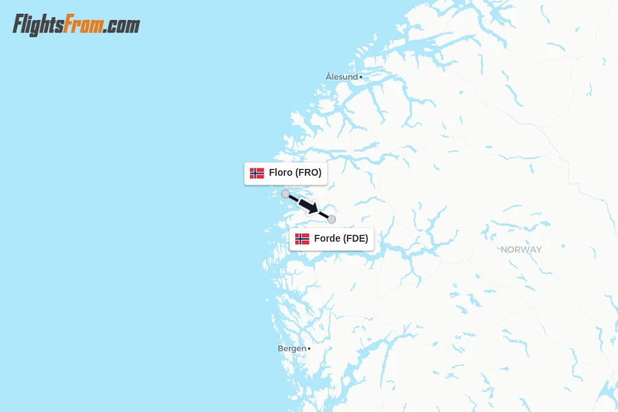 Flights from Floro to Forde route map