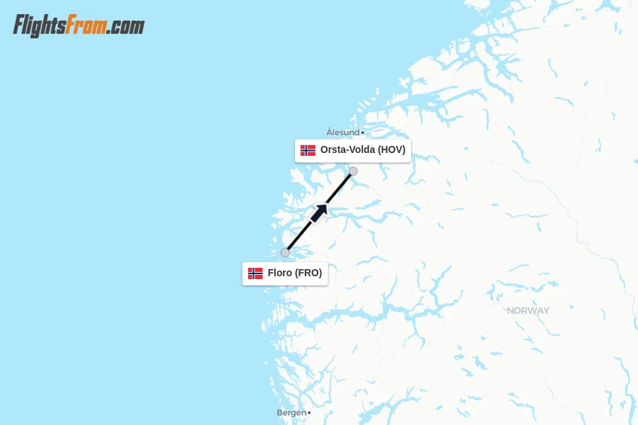 Flights from Floro to Orsta-Volda route map