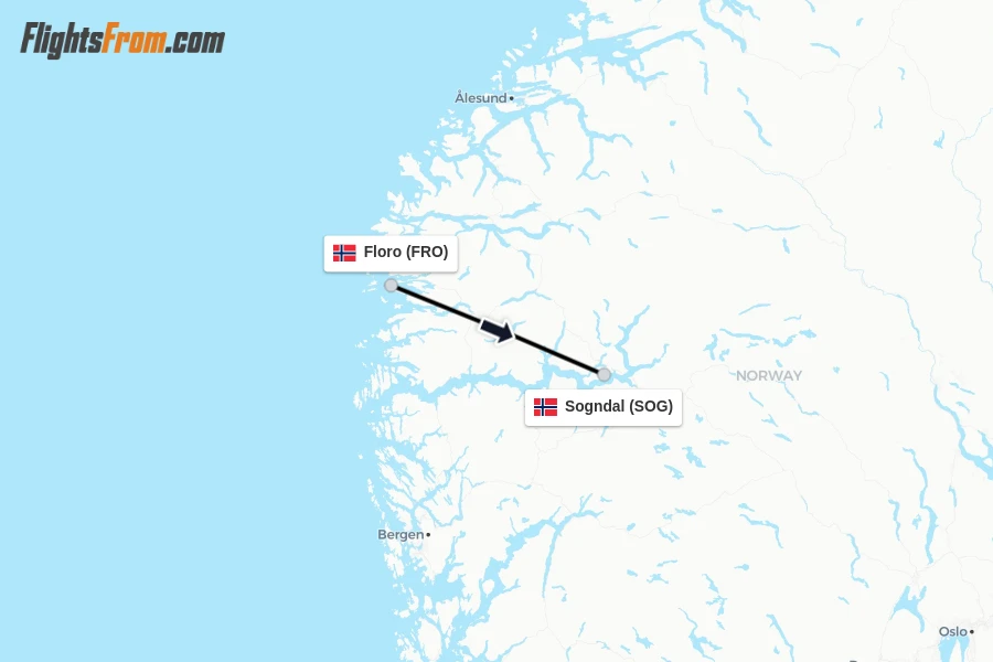Flights from Floro to Sogndal route map