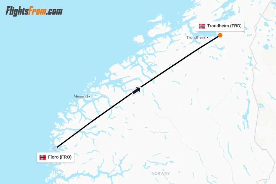 Flights from Floro to Trondheim route map