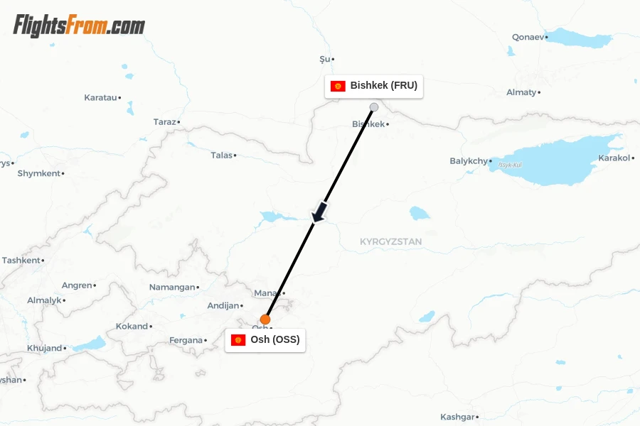 Flights from Bishkek to Osh route map