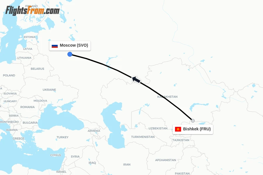 Flights from Bishkek to Moscow route map