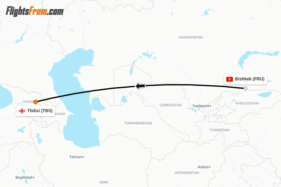 Flights from Bishkek to Tbilisi route map