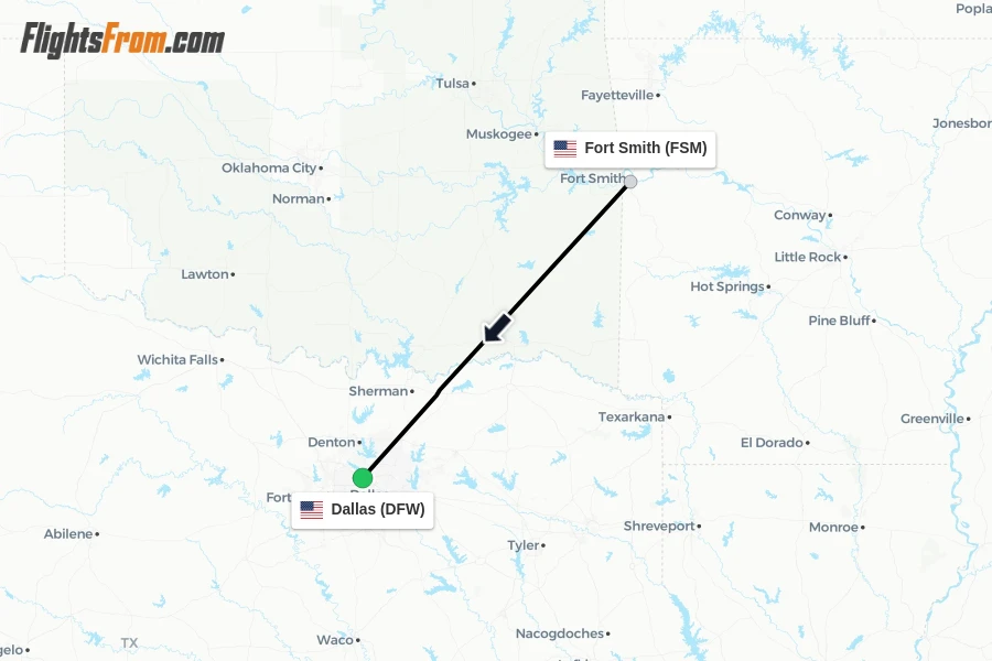 Flights from Fort Smith to Dallas route map