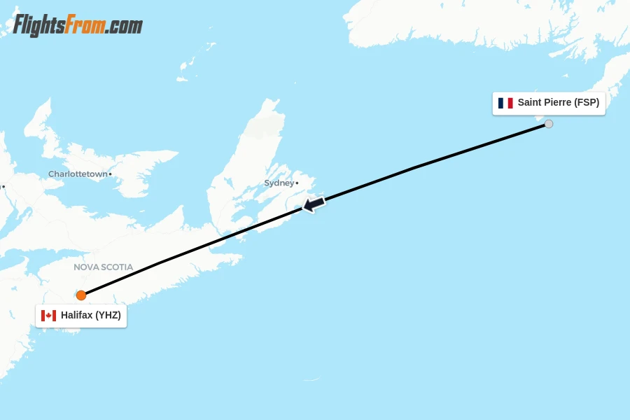 Flights from Saint Pierre to Halifax route map