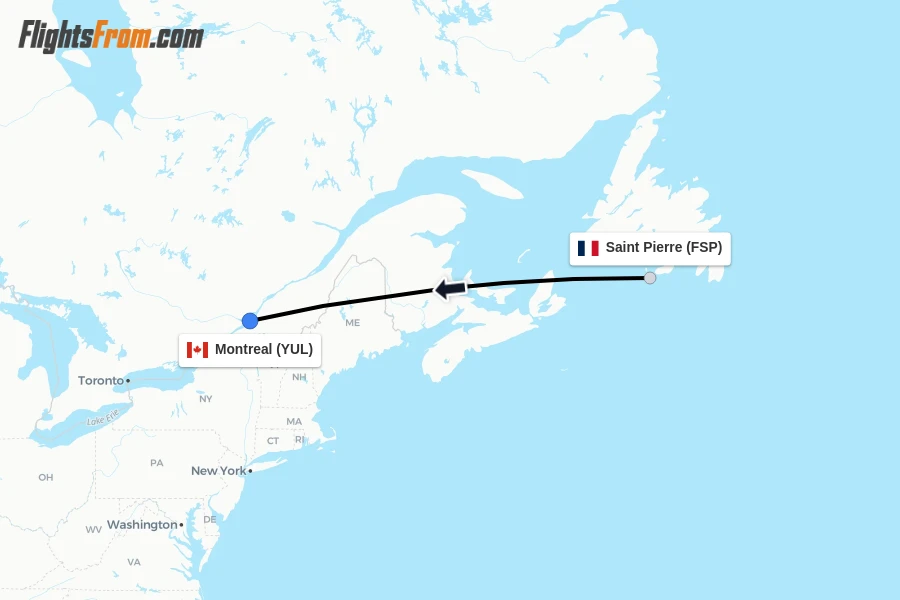 Flights from Saint Pierre to Montreal route map