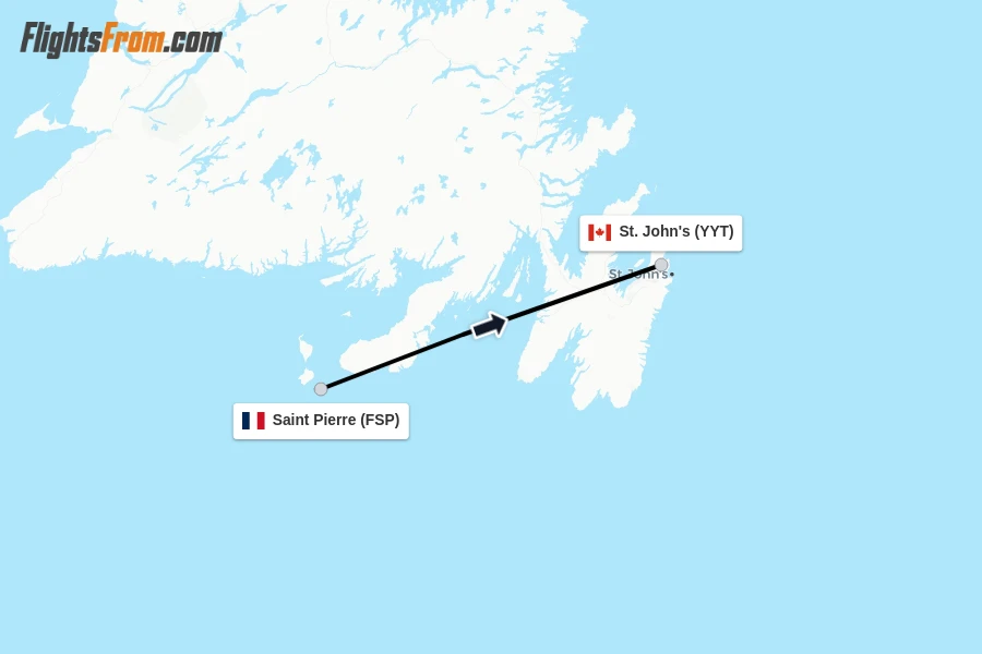 Flights from Saint Pierre to St. John's route map