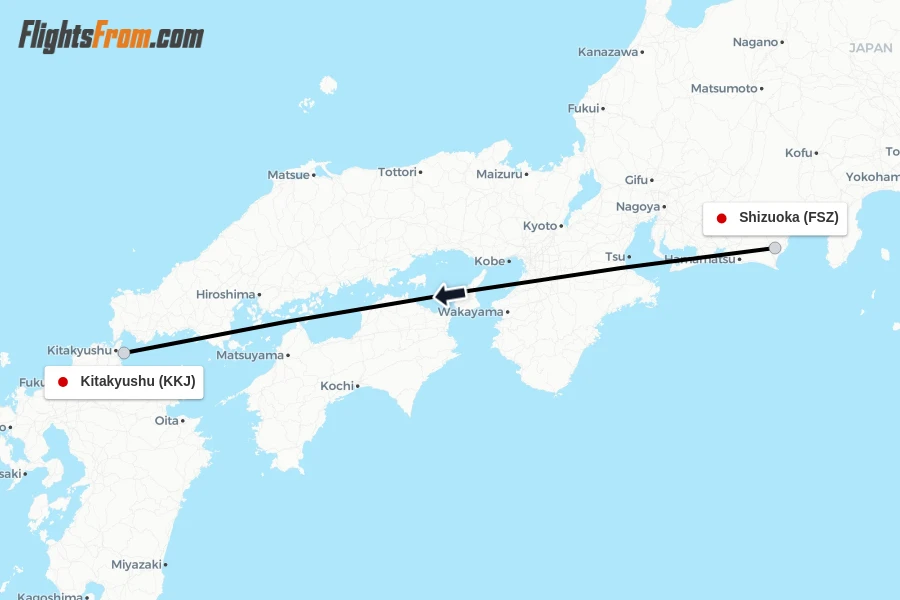 Flights from Shizuoka to Kitakyushu route map