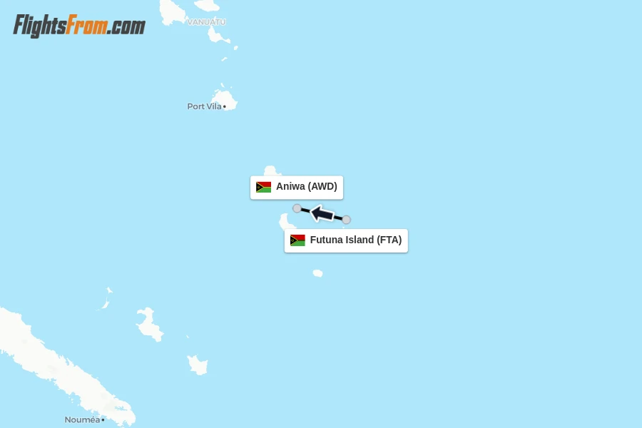 Flights from Futuna Island to Aniwa route map