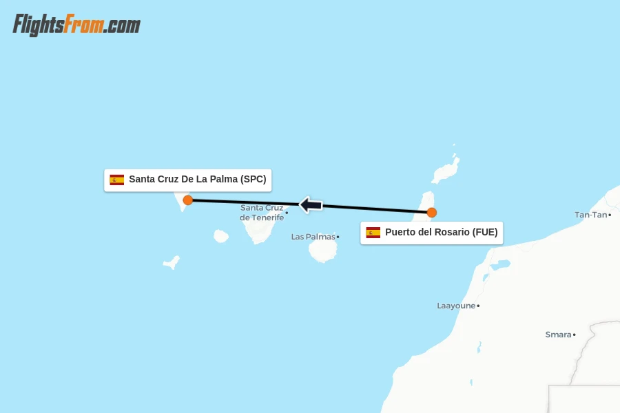 Flights from Puerto del Rosario to Santa Cruz De La Palma route map